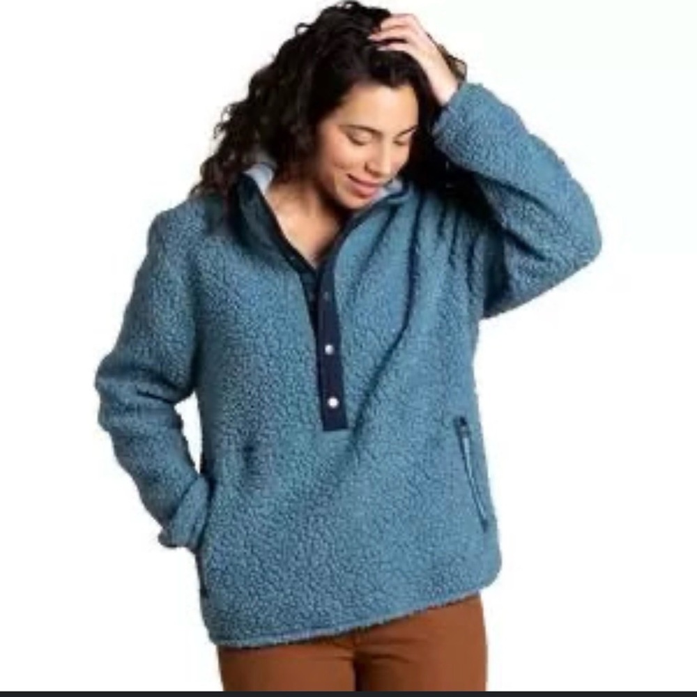 Toad & Co blue hoody high pile Fleece Pullover small